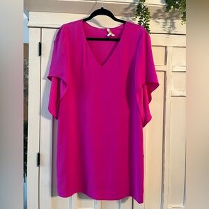 ANNA CATE MEREDITH DRESS CARMINE PINK V-NECKLINE TULIP SLEEVES SIZE XS